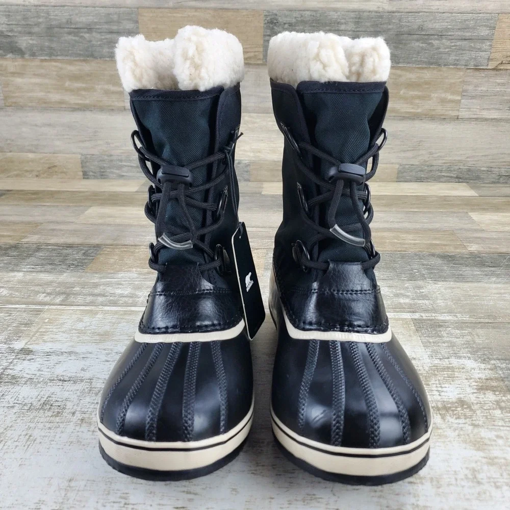 Sorel Yoot Pac Nylon Youth Winter Waterproof Boots Sz 6 Black Leather Shearling